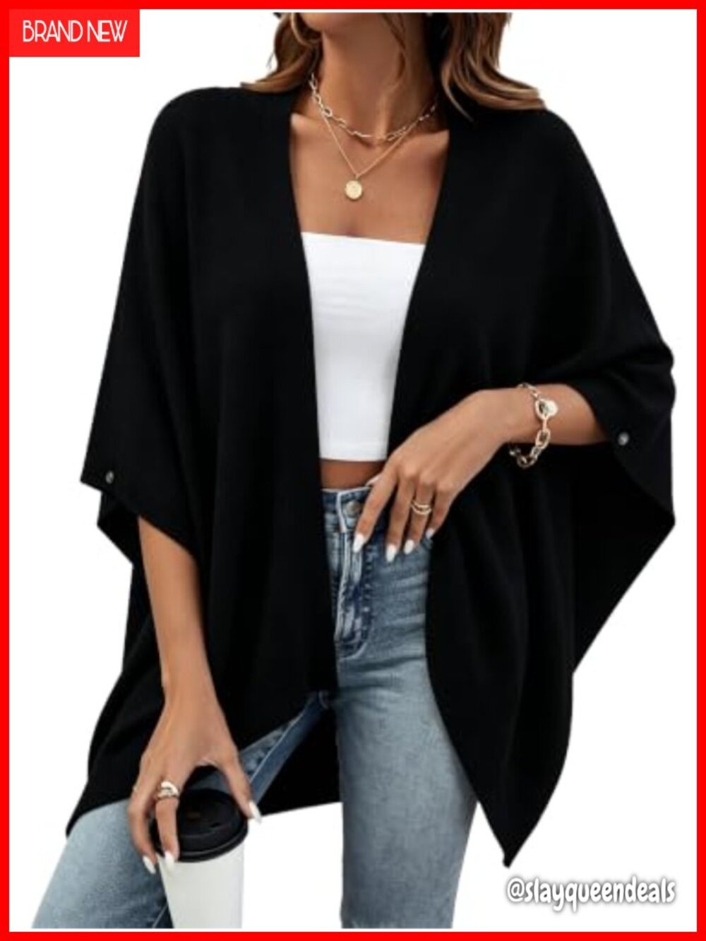Womens Open Front Knit Poncho Shawl Wrap Kimono Cardigan Cape Layering Piece